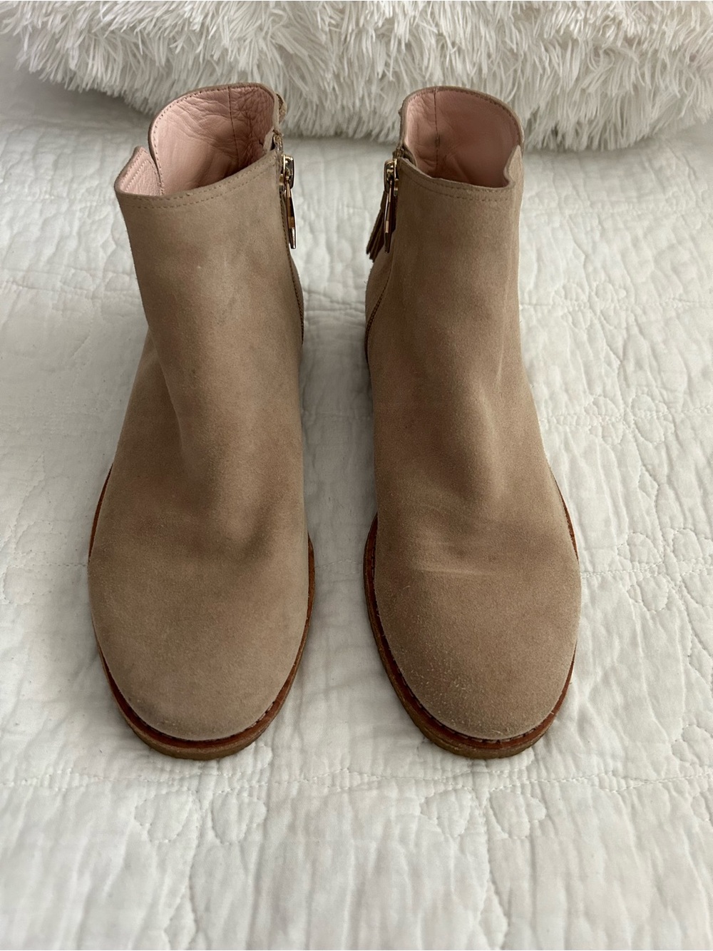 kate spade Beige Suede Ankle Booties with Side Zipper